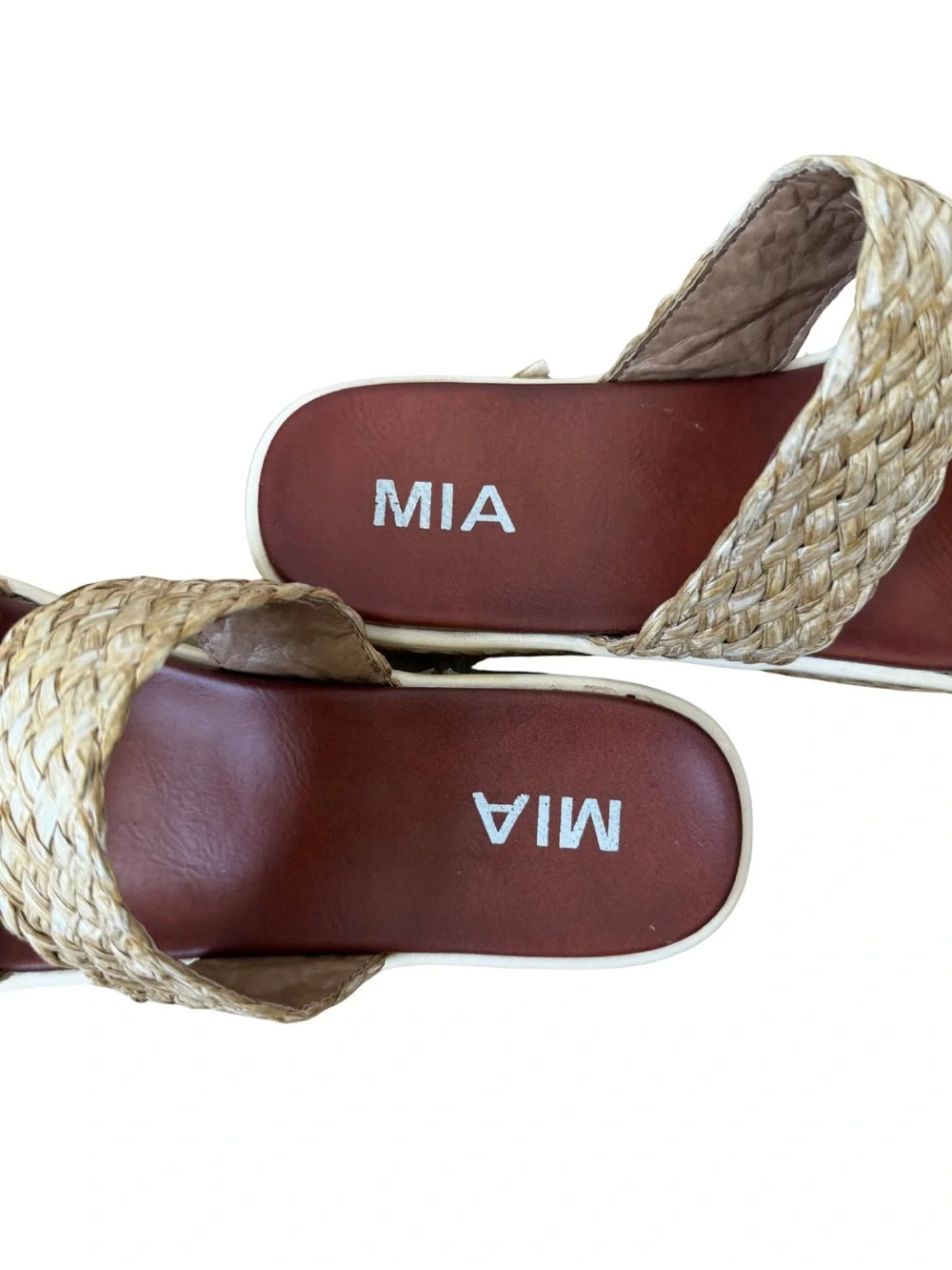 MIA Cami Raffia Platform Slip On Sandals Natural Woven Size 9